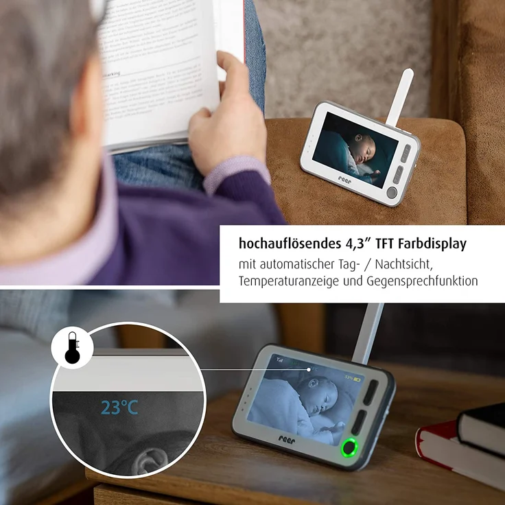 Reer 'BabyCam XL', 330° Video, Babyphone, 4,3 TFT Monitor, Nachtlicht, Wiegenlied – Bild 5