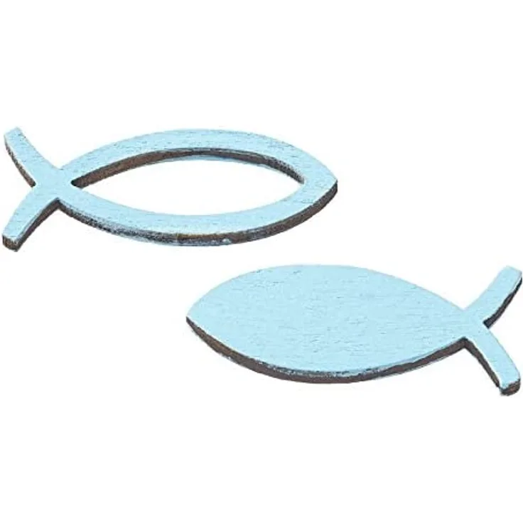 Holzstreuteil Fisch 3,5 cm, 2-fach sort, Box 16 St, trkis
