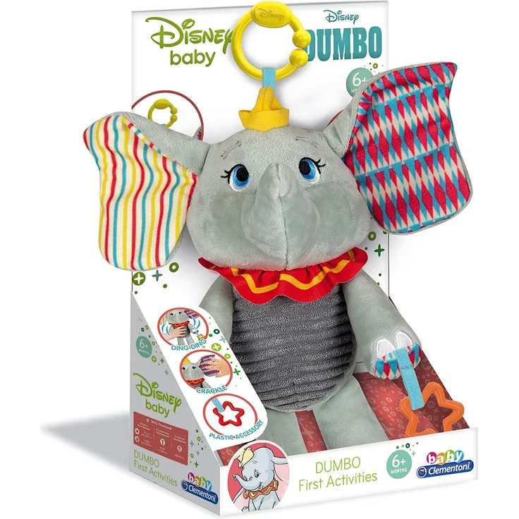 Clementoni 17297 Disney Baby – Dumbo Aktivitäts-Plüsch, kuscheliges Lernspielzeug, Plüschtier zur Entwicklung der Sensorik & des Tastsinns, für Babys ab 6 Monaten