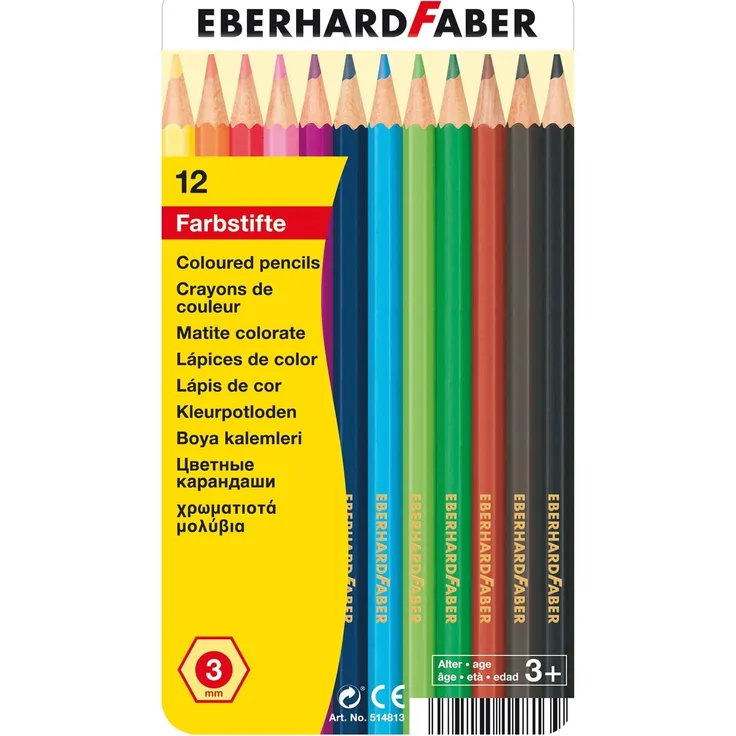 Eberhard Faber 514813 - Buntstifte in 12 Farben, hexagonale Form, im Metalletui, zum Malen, Illustrieren und Zeichnen