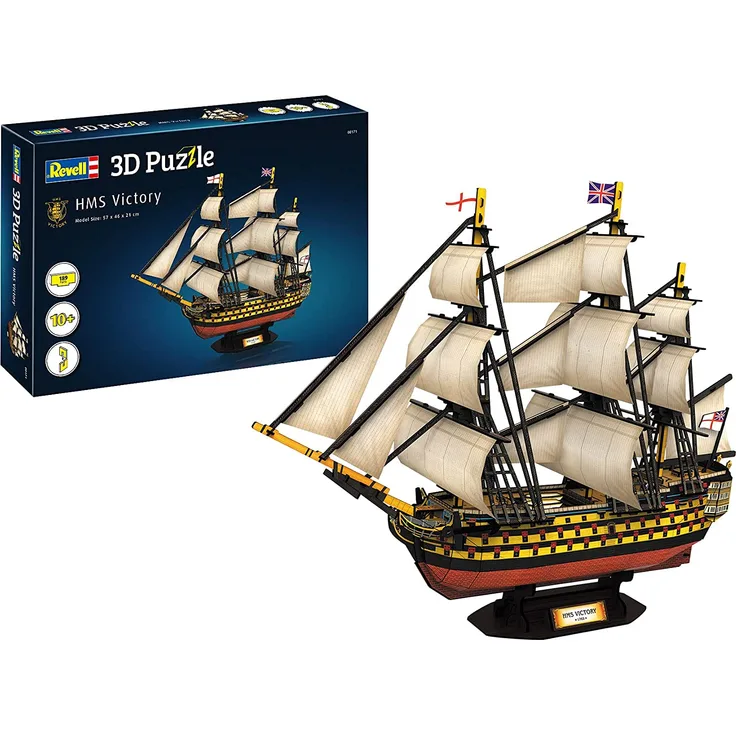 Revell 3D Puzzle 00171 HMS Victory, das Flaggschiff von Admiral Nelson in der Seeschlacht von Trafalgar Die Welt in 3D entdecken, Bastelspass für Jung und Alt, farbig
