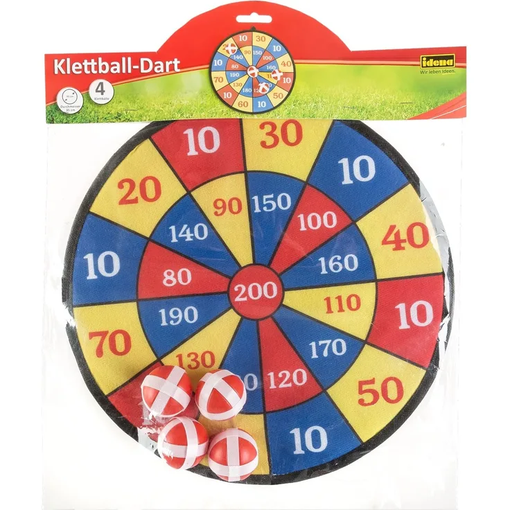 Idena 40095 - Dartspiel mit Dartscheibe aus Stoff und 4 Klettbällen, Durchmesser ca. 35 cm, für drinnen und draußen