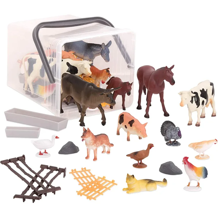 Terra 60-teilig Tierfiguren Sammlung Bauernhoftiere Spielzeug Set – Kühe, Schweine, Hühner, Pferde, Hunde, Katzen und mehr – Spielzeug ab 3 Jahren