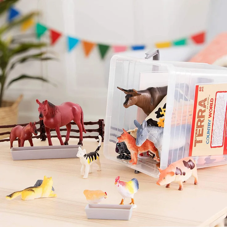 Terra 60-teilig Tierfiguren Sammlung Bauernhoftiere Spielzeug Set – Kühe, Schweine, Hühner, Pferde, Hunde, Katzen und mehr – Spielzeug ab 3 Jahren – Bild 5