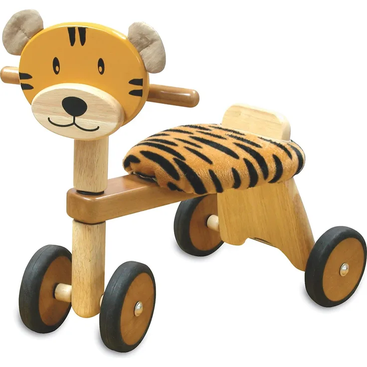 Bartl 109737 'Rutscher Tiger aus Holz mit Plüschkissen' ab 12 Monaten, Tiger-Print