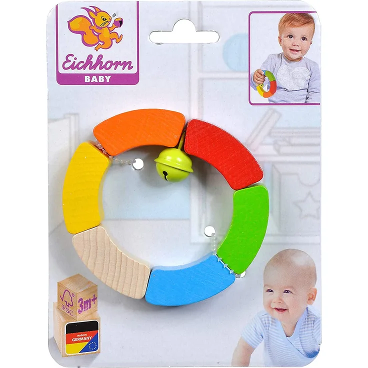 Eichhorn 100017039 Baby Greifling Kreis, geometrischer Greifling zur Förderung der motorischen Fähigkeiten, bunt, aus FSC 100 Prozent zertifiziertem Buchenholz, ab 3 Monaten