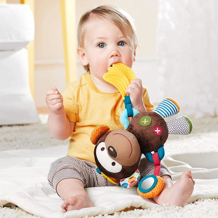 Skip Hop Bandana Buddies Aktivitätsspielzeug, Plüschtier für Babys und Kinder, mehrfarbig, Affe – Bild 3
