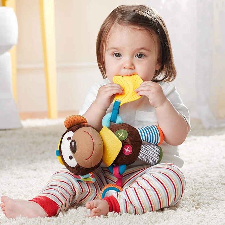Skip Hop Bandana Buddies Aktivitätsspielzeug, Plüschtier für Babys und Kinder, mehrfarbig, Affe – Bild 4