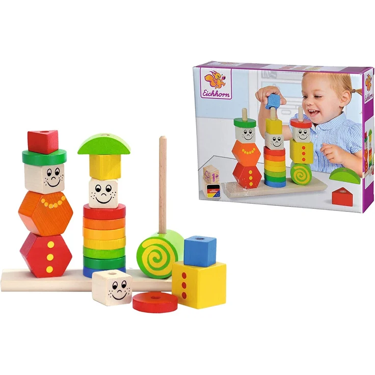 Eichhorn Holz Figuren Steckpuzzle, 20-teilig - 3 Stecksäulen mit Steckteilen, hochwertiges Buchenholz ,Made in Germany, für Kinder ab 12 Monaten – Bild 6