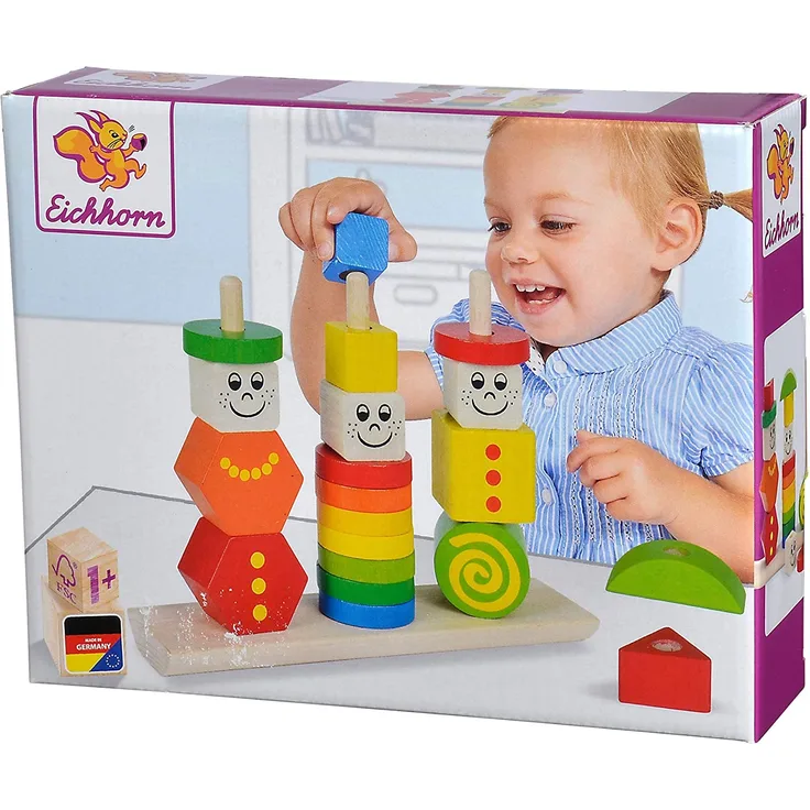 Eichhorn Holz Figuren Steckpuzzle, 20-teilig - 3 Stecksäulen mit Steckteilen, hochwertiges Buchenholz ,Made in Germany, für Kinder ab 12 Monaten