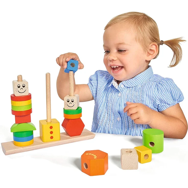 Eichhorn Holz Figuren Steckpuzzle, 20-teilig - 3 Stecksäulen mit Steckteilen, hochwertiges Buchenholz ,Made in Germany, für Kinder ab 12 Monaten – Bild 2