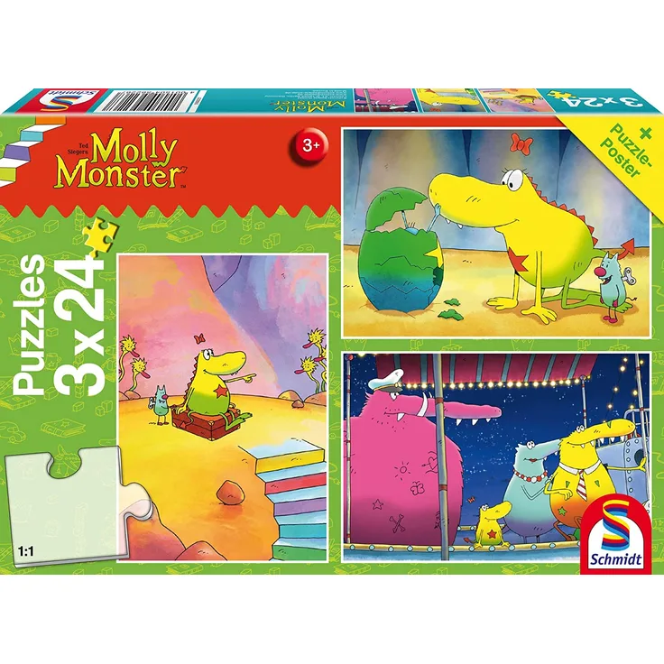 Schmidt Spiele Puzzle 56226 - Molly Monster Unterwegs, 3 x 24 Teile