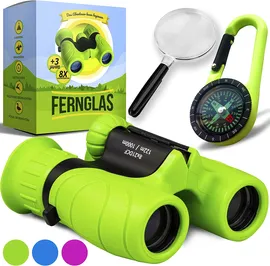Fernglas für Kinder - Optimales Geschenk für kleine Jungen und Mädchen - Starke Vergrößerung 8X21 – Umfangreiches Set inklusive Lupe & Kompass