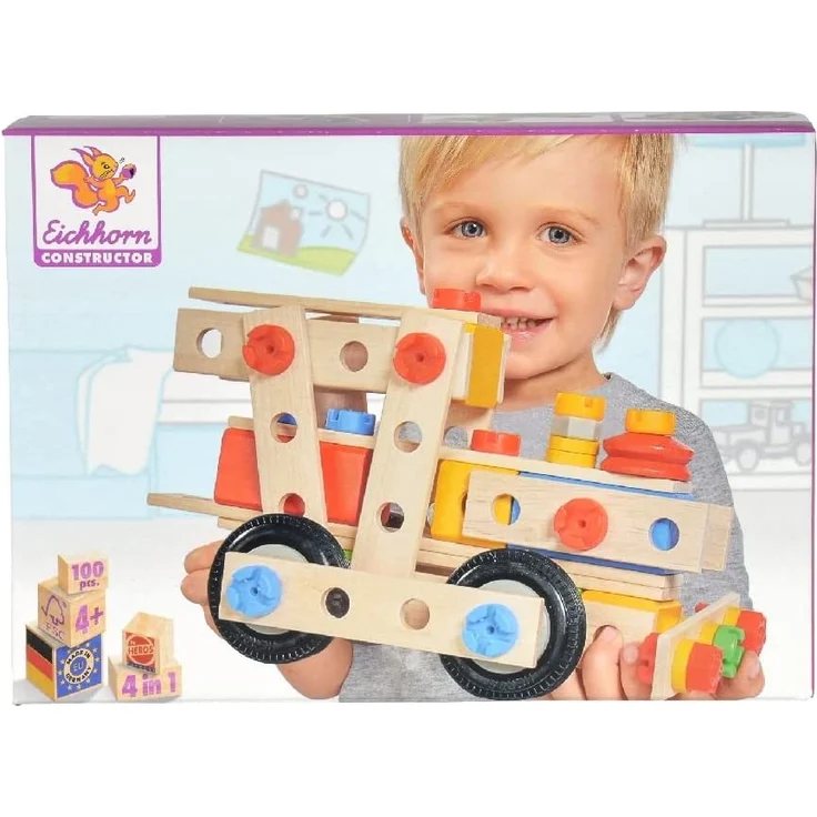 Eichhorn 100039027 - Constructor große Lok, 100-tlg., Holz-Konstruktions-Set, 4 verschiedene Modellvarianten baubar, FSC 100% Zertifiziertes Buchenholz, Made in Germany – Bild 10
