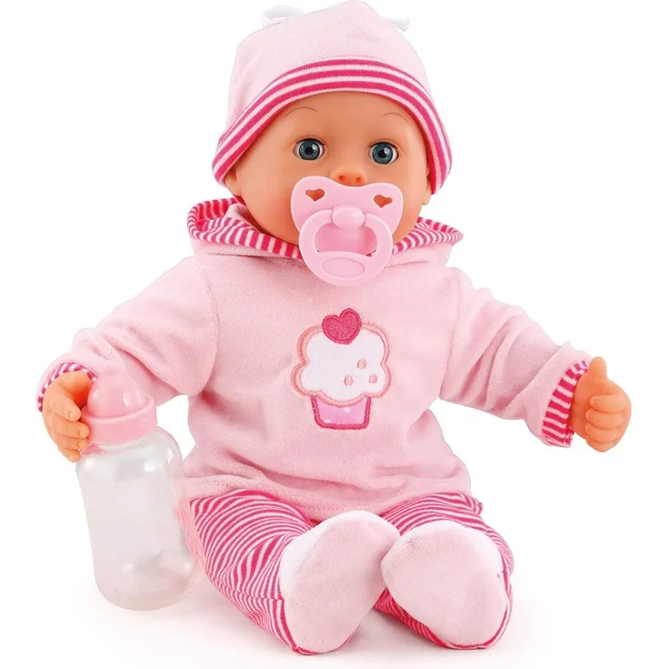 Bayer Design 93816AA Babypuppe First Words mit Schlafaugen, 24 Babylaute, 38 cm, rosa/Streifen