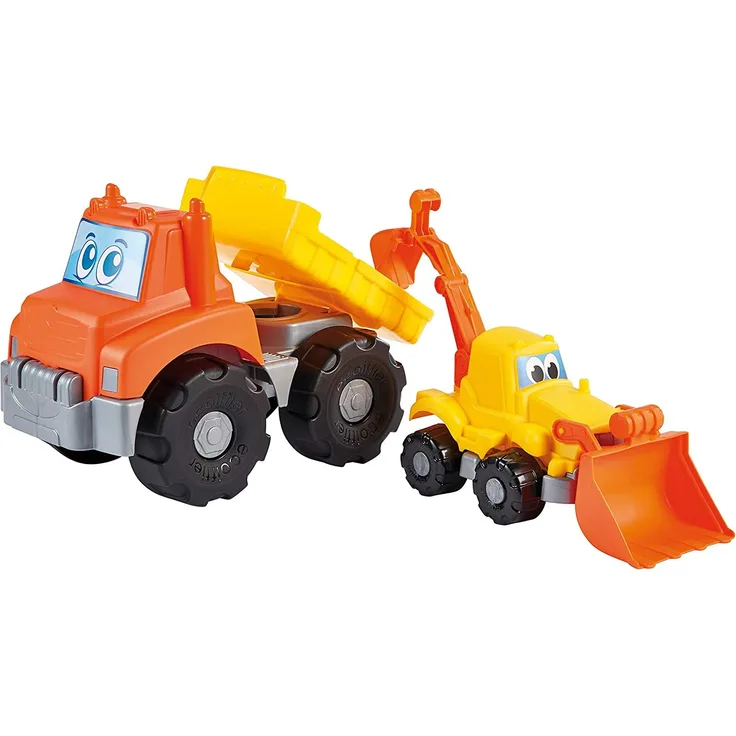 Sandfahrzeug Transporter mit Bagger für Sandkiste (Gelb-Orange)