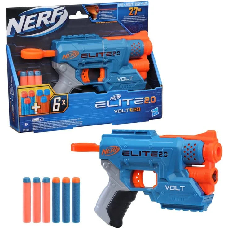 Nerf Elite 2.0 Volt SD-1 Blaster – 6 Nerf Darts, Ziel-Lichtstrahl, 2-Dart Aufbewahrung, 2 Tactical Rail Steckschienen – Bild 2