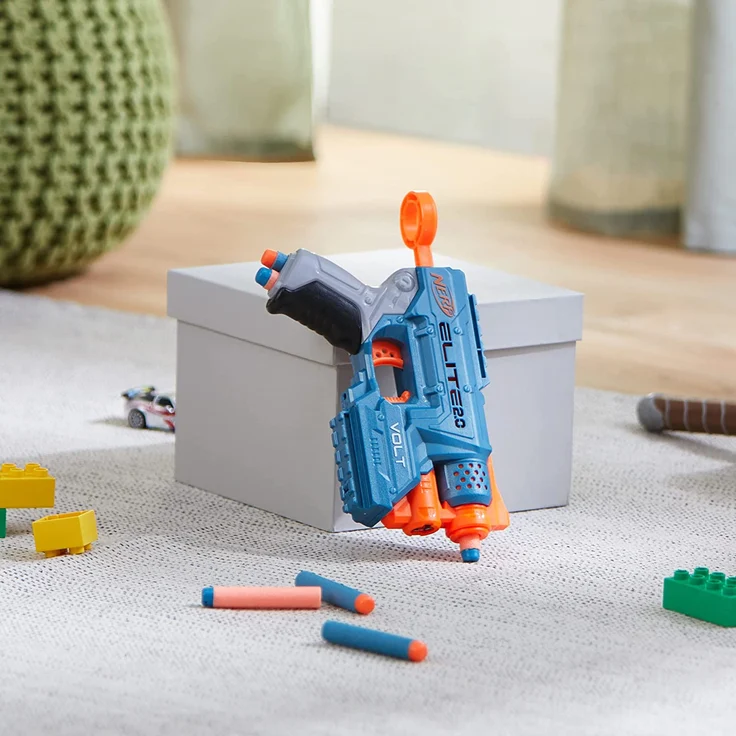Nerf Elite 2.0 Volt SD-1 Blaster – 6 Nerf Darts, Ziel-Lichtstrahl, 2-Dart Aufbewahrung, 2 Tactical Rail Steckschienen – Bild 6