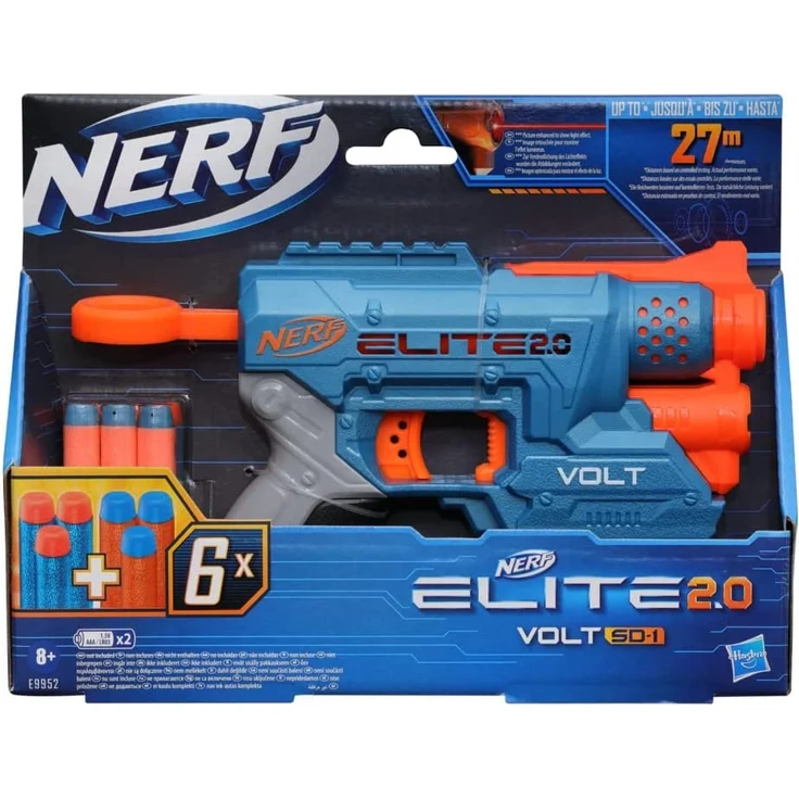 Nerf Elite 2.0 Volt SD-1 Blaster – 6 Nerf Darts, Ziel-Lichtstrahl, 2-Dart Aufbewahrung, 2 Tactical Rail Steckschienen – Bild 3