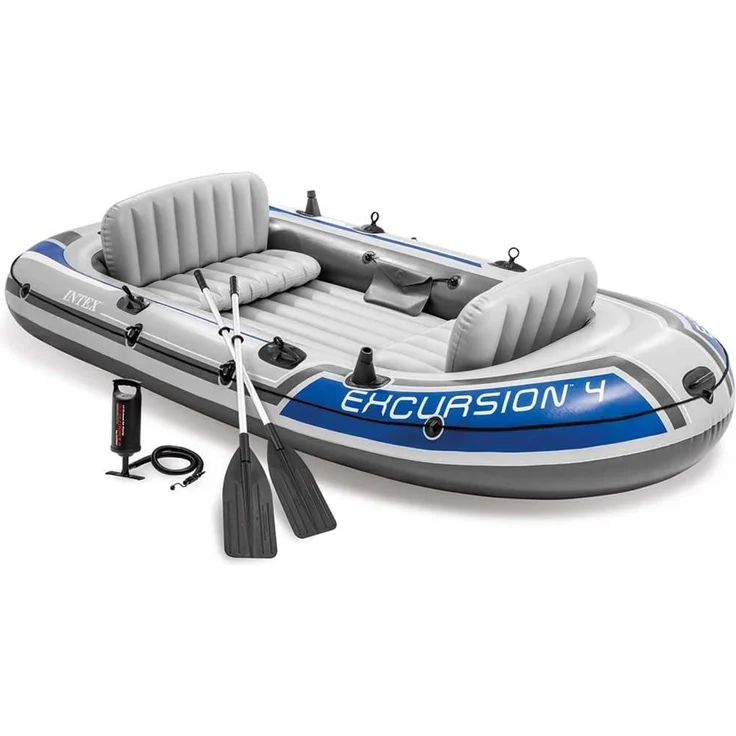 Intex 68324NP 'Excursion 4', Schlauchboot-Set, bis zu 4 Personen, max. Tragkraft 400 kg, inkl. Reparaturset, grau – Bild 1