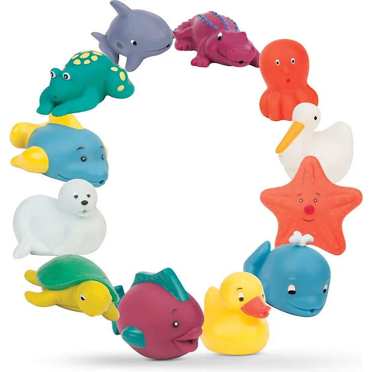Battat BT2630Z 12-Pack Little Animal Squirts Fun Bath Toys for Babies 10m+ Baby Buddies Squirters-12er Pack Badespielzeug für Babys ab 10 Monaten, Mehrfarbig