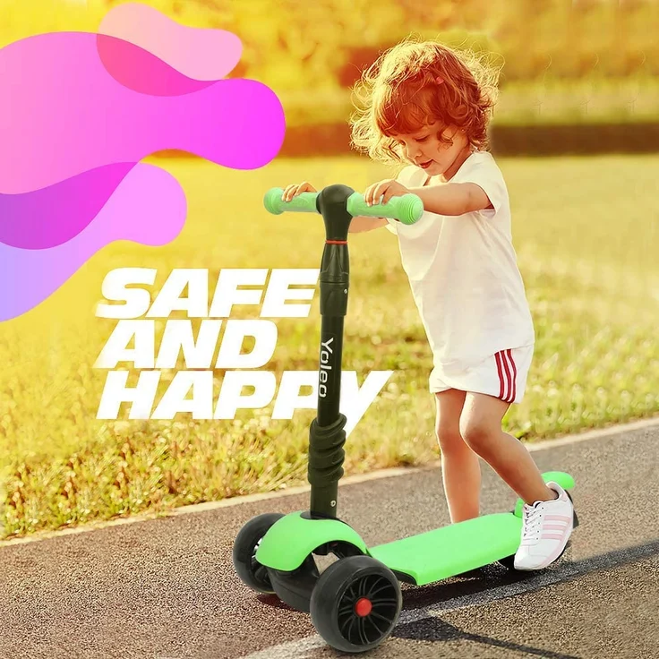 YOLEO 3-in-1 Kinderscooter Kinder Roller mit Abnehmbarem Sitz, LED große Räder, Höheverstellbare Lenker für Kleinkinder Jungen Mädchen ab 2 Jahre (Grün) – Bild 8