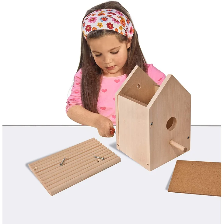 Eichhorn 100004581 Outdoor-100004581-Vogelhaus aus Holz, zum Zusammenbauen und Bemalen, inkl. Pinsel und Farben, 14x14x24cm Lindenholz, DIY, Bunt – Bild 2
