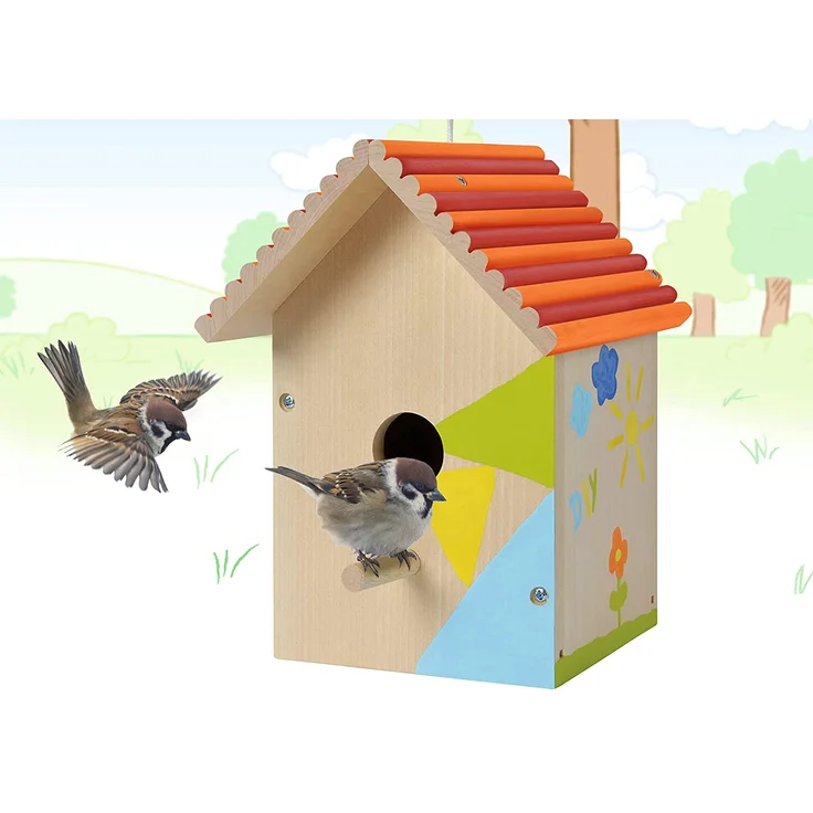 Eichhorn 100004581 Outdoor-100004581-Vogelhaus aus Holz, zum Zusammenbauen und Bemalen, inkl. Pinsel und Farben, 14x14x24cm Lindenholz, DIY, Bunt – Bild 13