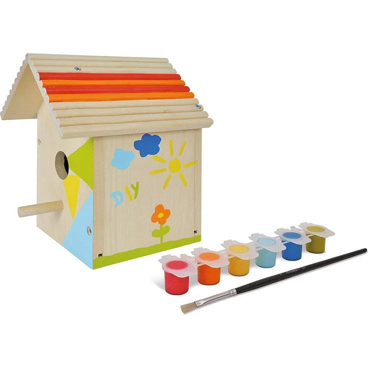 Eichhorn 100004581 Outdoor-100004581-Vogelhaus aus Holz, zum Zusammenbauen und Bemalen, inkl. Pinsel und Farben, 14x14x24cm Lindenholz, DIY, Bunt – Bild 10
