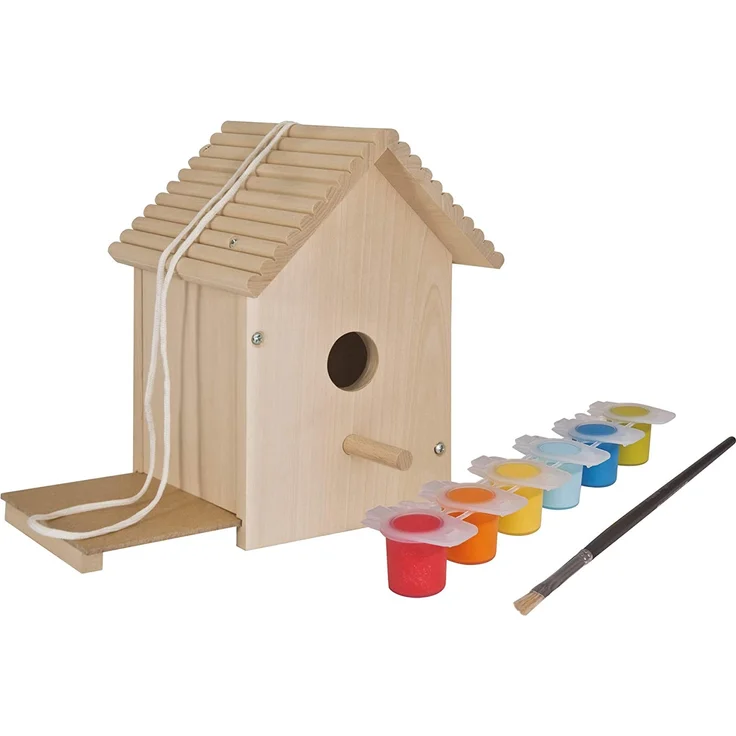 Eichhorn 100004581 Outdoor-100004581-Vogelhaus aus Holz, zum Zusammenbauen und Bemalen, inkl. Pinsel und Farben, 14x14x24cm Lindenholz, DIY, Bunt – Bild 9