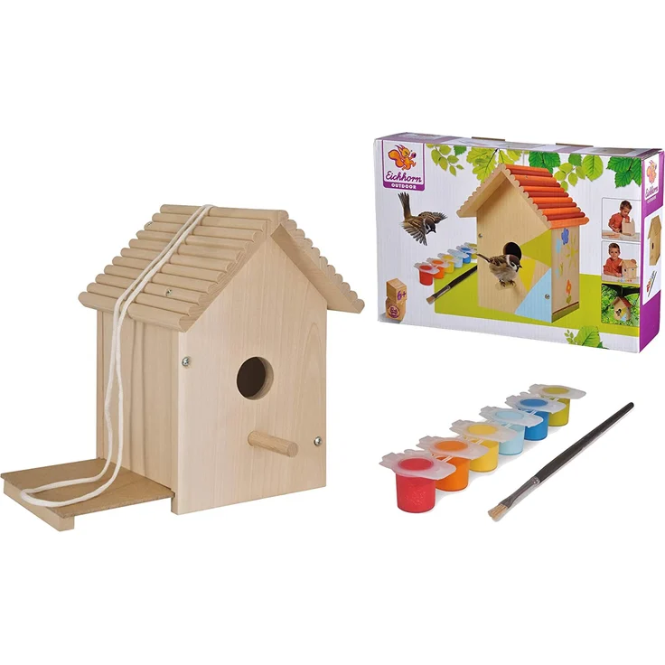 Eichhorn 100004581 Outdoor-100004581-Vogelhaus aus Holz, zum Zusammenbauen und Bemalen, inkl. Pinsel und Farben, 14x14x24cm Lindenholz, DIY, Bunt – Bild 15