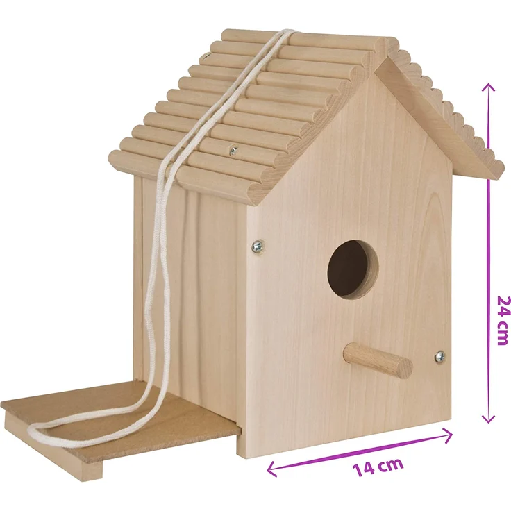 Eichhorn 100004581 Outdoor-100004581-Vogelhaus aus Holz, zum Zusammenbauen und Bemalen, inkl. Pinsel und Farben, 14x14x24cm Lindenholz, DIY, Bunt – Bild 6
