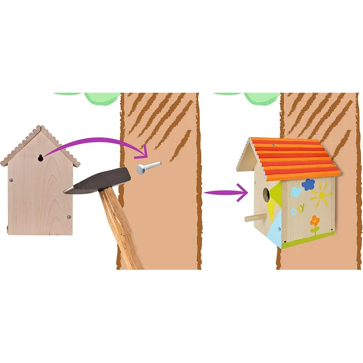 Eichhorn 100004581 Outdoor-100004581-Vogelhaus aus Holz, zum Zusammenbauen und Bemalen, inkl. Pinsel und Farben, 14x14x24cm Lindenholz, DIY, Bunt – Bild 11