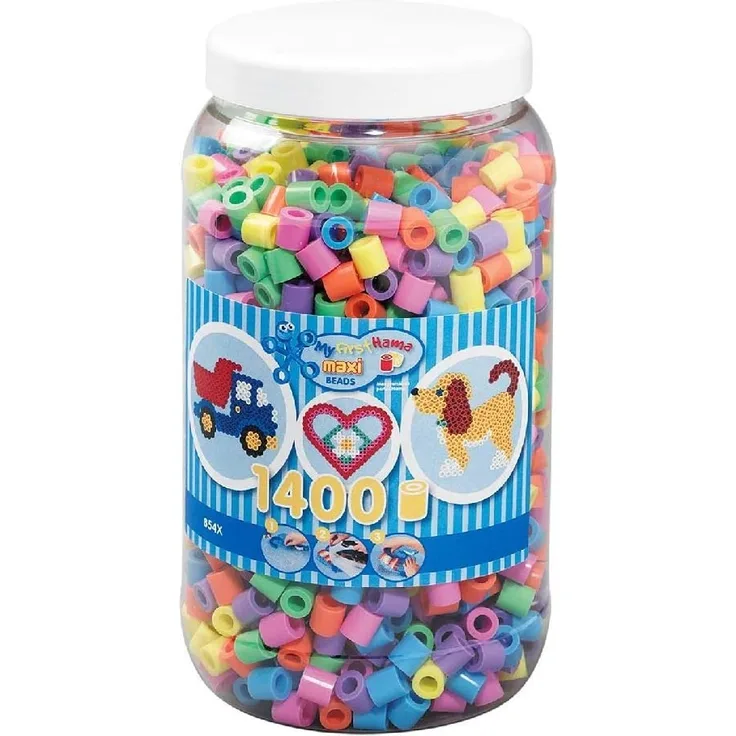 Hama 8541 - Maxi Bügelperlen Dose mit ca. 1400 Maxiperlen, pastellmix
