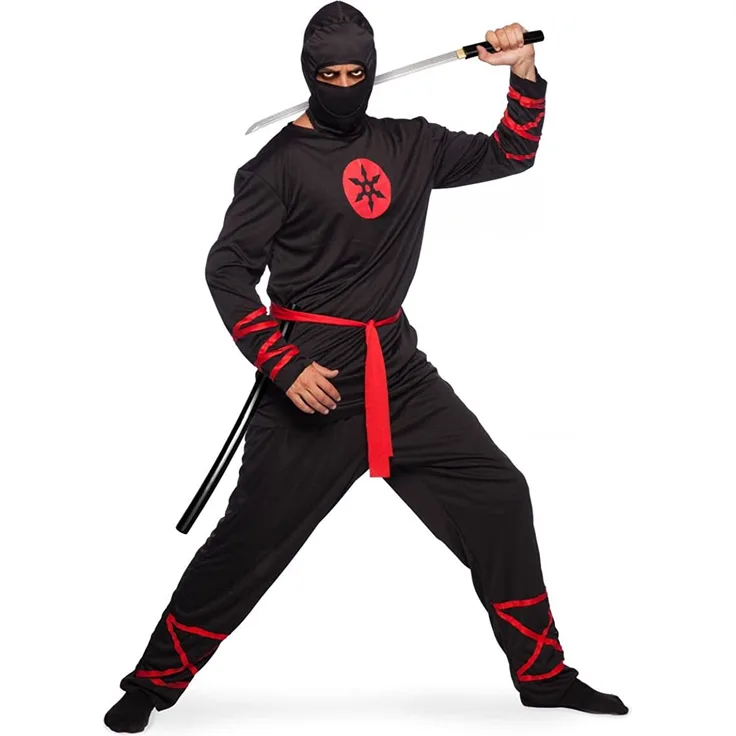 Folat 64006 Ninja Kostüm, Schwarz, 4teilig M/L, mens