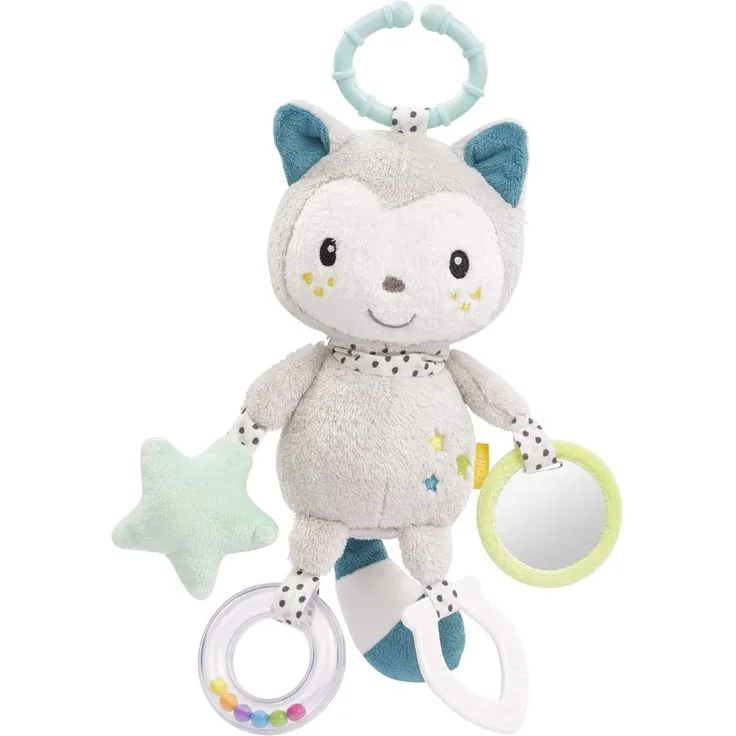FEHN 057102 Activity-Katze mit Ring / Motorikspielzeug zum Aufhängen mit spannenden Anhängern zum Greifen und Geräusche erzeugen, für Babys und Kleinkinder ab 0+ Monaten