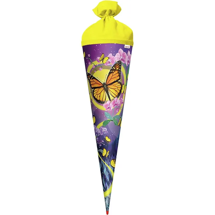 Schultüte groß Schmetterling 70 cm - rund Rot(h)-Spitze Filzverschluss - Zuckertüte