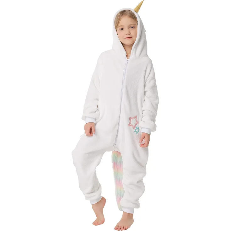 corimori - Mia das Einhorn Kinder Jungen Mädchen Onesie Jumpsuit Anzug Kostüm Verkleidung (Gr. 110-130 cm), Weiß