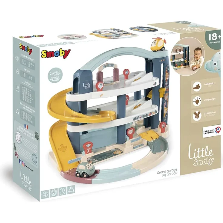 Smoby Toys - Little Smoby Parkhaus für Kinder ab 18 Monaten - große Parkgarage inkl. 1 Auto, 1 Hubschrauber, Aufzug und Zubehör – Bild 7