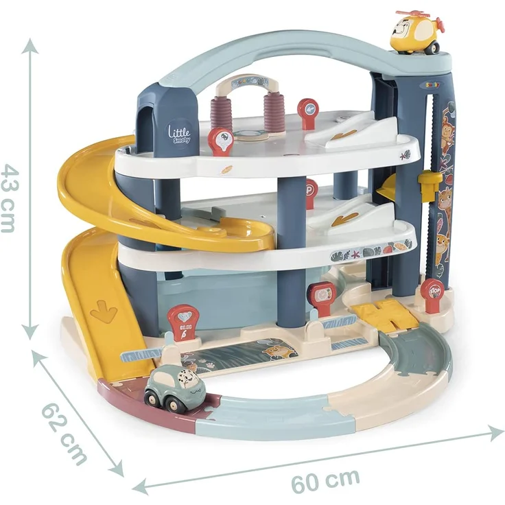 Smoby Toys - Little Smoby Parkhaus für Kinder ab 18 Monaten - große Parkgarage inkl. 1 Auto, 1 Hubschrauber, Aufzug und Zubehör – Bild 4