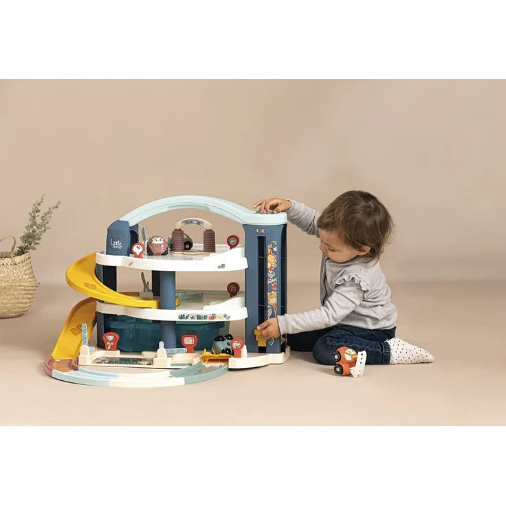 Smoby Toys - Little Smoby Parkhaus für Kinder ab 18 Monaten - große Parkgarage inkl. 1 Auto, 1 Hubschrauber, Aufzug und Zubehör – Bild 6