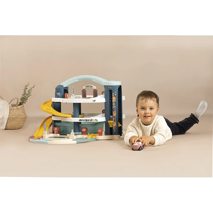 Smoby Toys - Little Smoby Parkhaus für Kinder ab 18 Monaten - große Parkgarage inkl. 1 Auto, 1 Hubschrauber, Aufzug und Zubehör – Bild 5