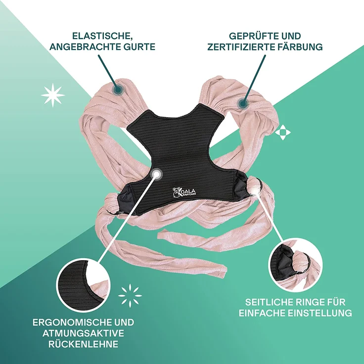 Koala Babycare Tragetuch Baby Neugeborene - Einfach Anzuziehen für Mütter und Väter - Babytrage Multi-Use Bis 9kg - Babytragetuch Rose – Bild 4