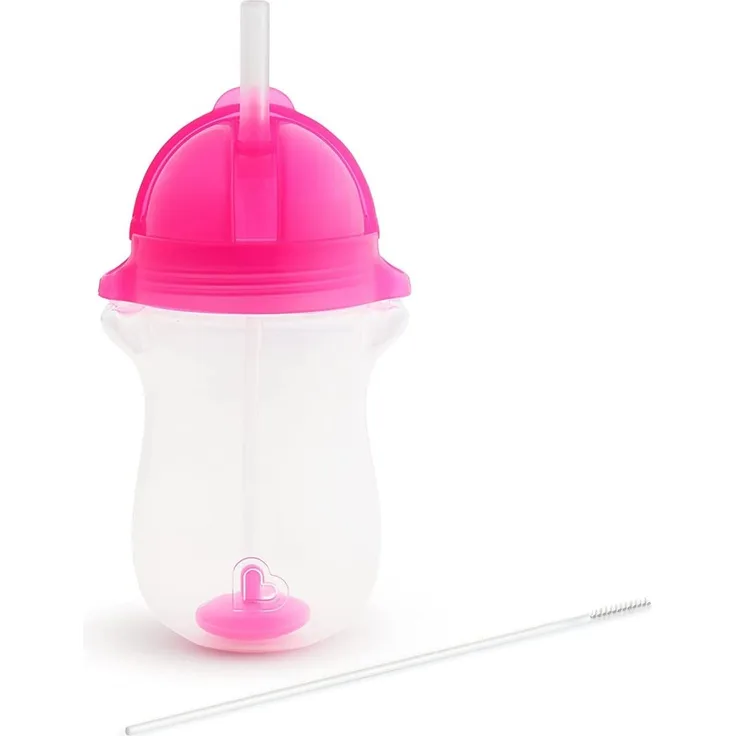 Munchkin Strohhalmbecher, mit Gewicht und Klickverschluss, auslaufsicher, 296 ml, rosa