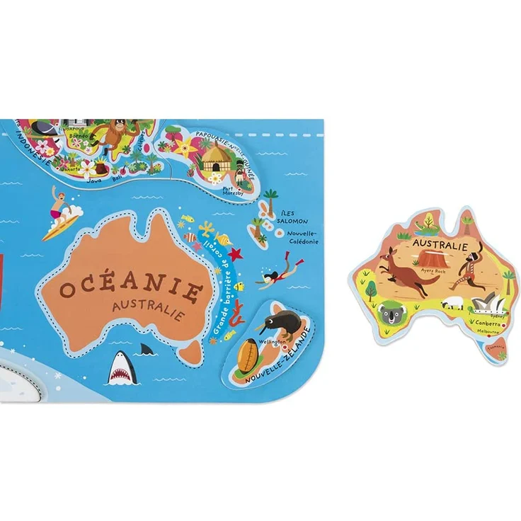 Janod J05500 Puzzle Magnetische Landkarte Die Welt aus Holz 92 Teile, Französisch – Bild 5