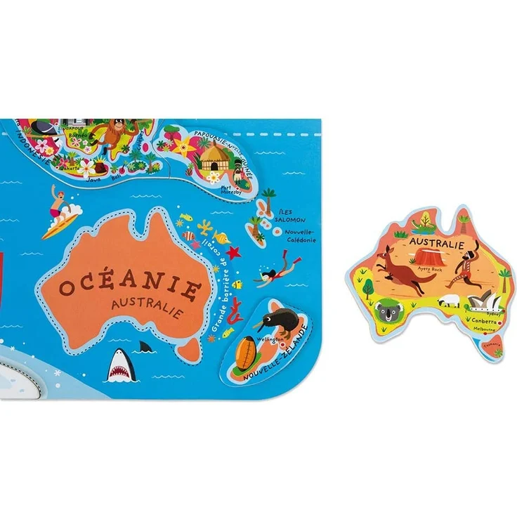 Janod J05500 Puzzle Magnetische Landkarte Die Welt aus Holz 92 Teile, Französisch – Bild 4