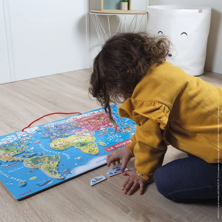 Janod J05500 Puzzle Magnetische Landkarte Die Welt aus Holz 92 Teile, Französisch – Bild 6