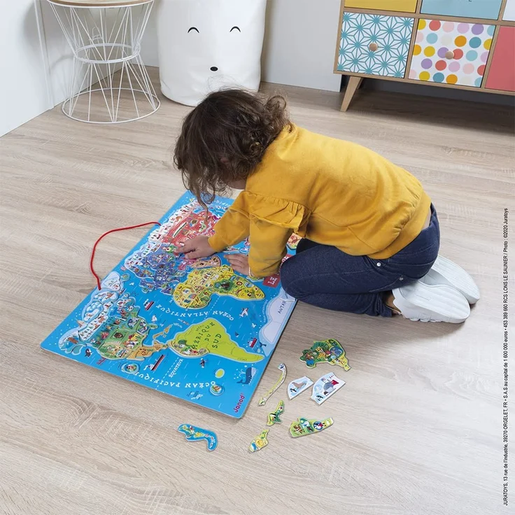 Janod J05500 Puzzle Magnetische Landkarte Die Welt aus Holz 92 Teile, Französisch – Bild 7