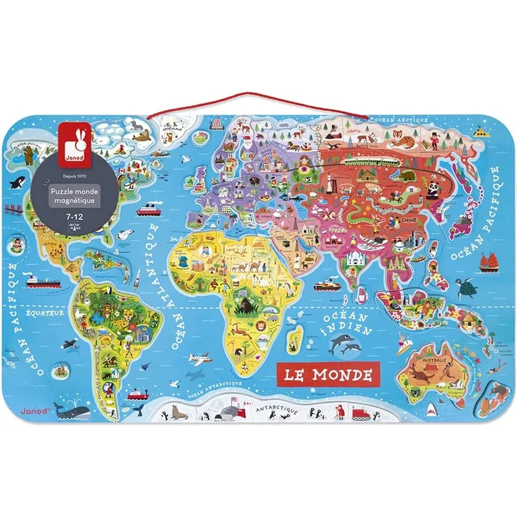 Janod J05500 Puzzle Magnetische Landkarte Die Welt aus Holz 92 Teile, Französisch – Bild 10
