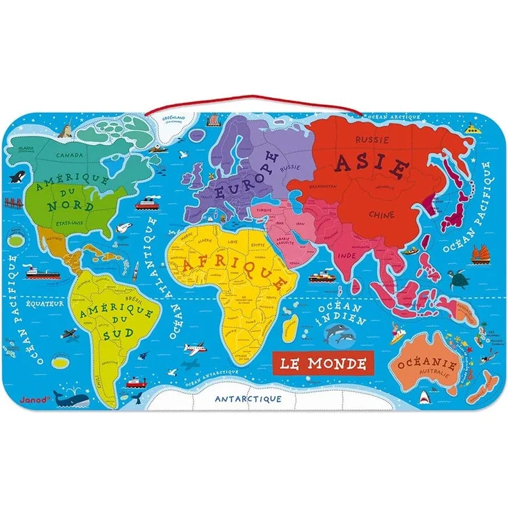 Janod J05500 Puzzle Magnetische Landkarte Die Welt aus Holz 92 Teile, Französisch – Bild 3
